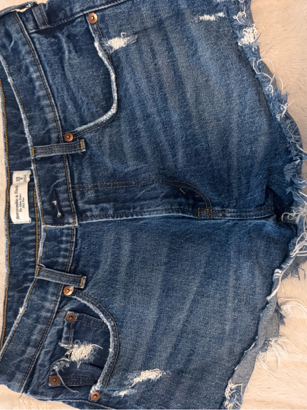 Abercrombie & Fitch Distressed Mid-Rise Blue Denim Shorts 29